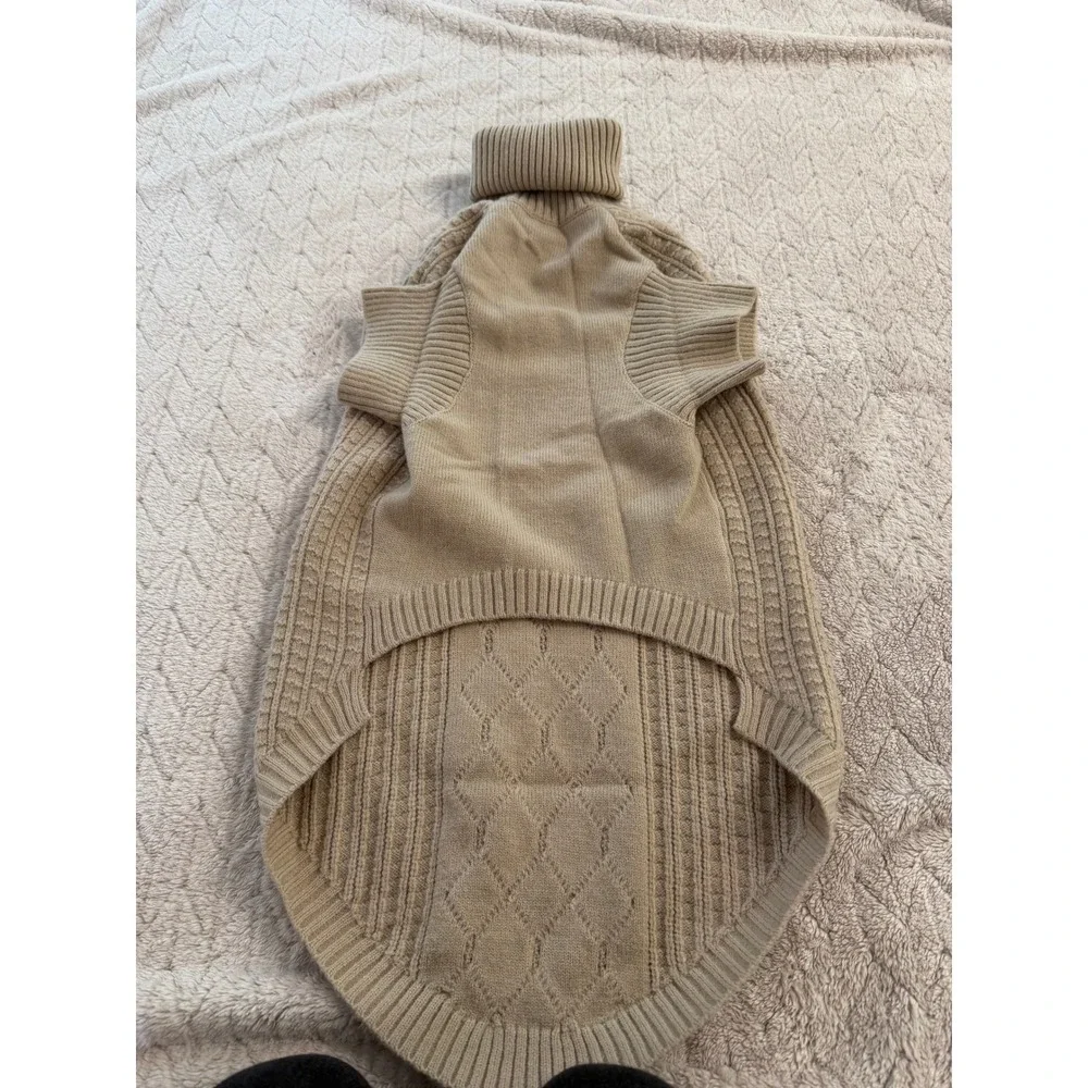 Asenku Dog Sweater Tan Cable Knit Turtleneck Pet Apparel Size 2XL NEW